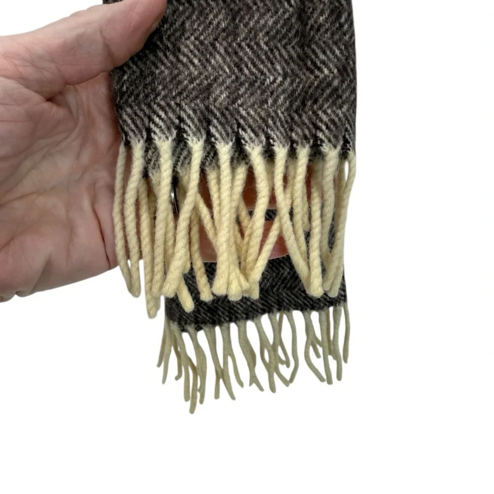 Vintage Christian Dior Herringbone Wool Scarf OS Brown/Ivory